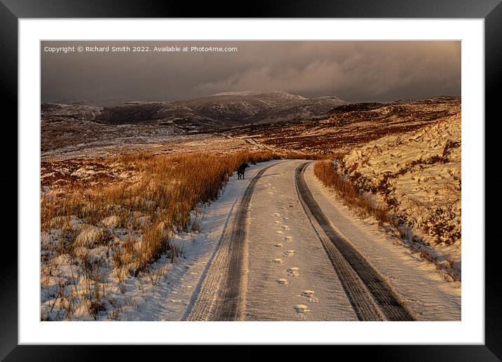 A view northwards back along the Glenmore road in winter. Framed Mounted Print by Richard Smith