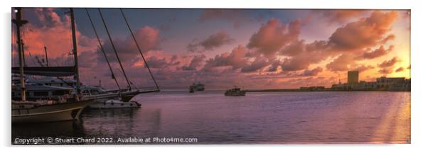 Rhodes harbor at sunset Acrylic by Stuart Chard