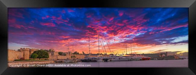 Rhodes Harbour at Sunset Framed Print by Stuart Chard