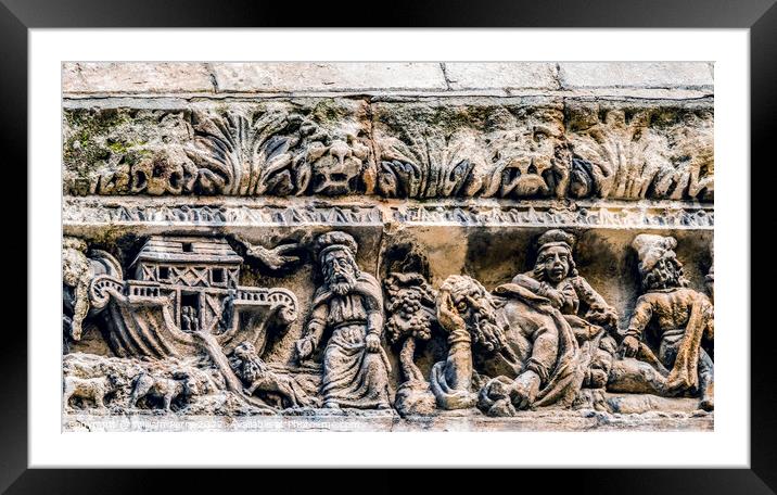 Facade Noah Statues Cathedral Church Nimes Gard France Framed Mounted Print by William Perry