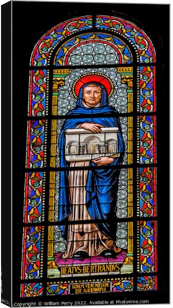 Saint Bertrand Stained Glass Nimes Cathedral Gard France Canvas Print by William Perry