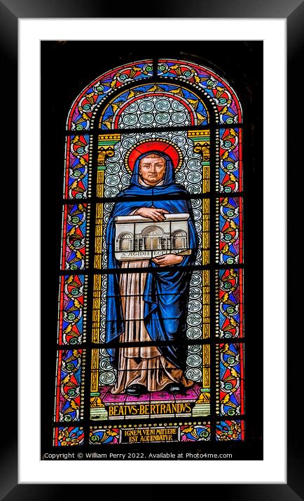 Saint Bertrand Stained Glass Nimes Cathedral Gard France Framed Mounted Print by William Perry