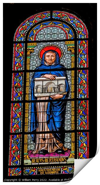 Saint Bertrand Stained Glass Nimes Cathedral Gard France Print by William Perry