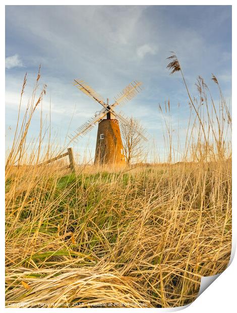 The Majestic Hardley Windmill at Sunrise Print by Terry Newman