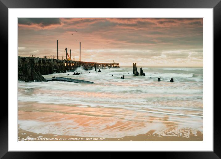 Surreal Sunrise on Walberswick Pier Framed Mounted Print by Terry Newman