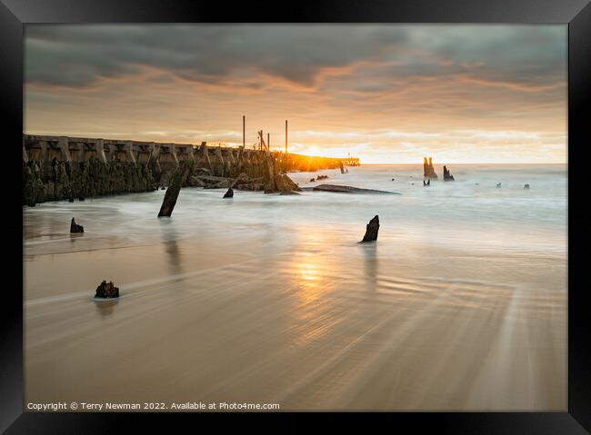 Serene Sunrise on the Walberswick Coast Framed Print by Terry Newman