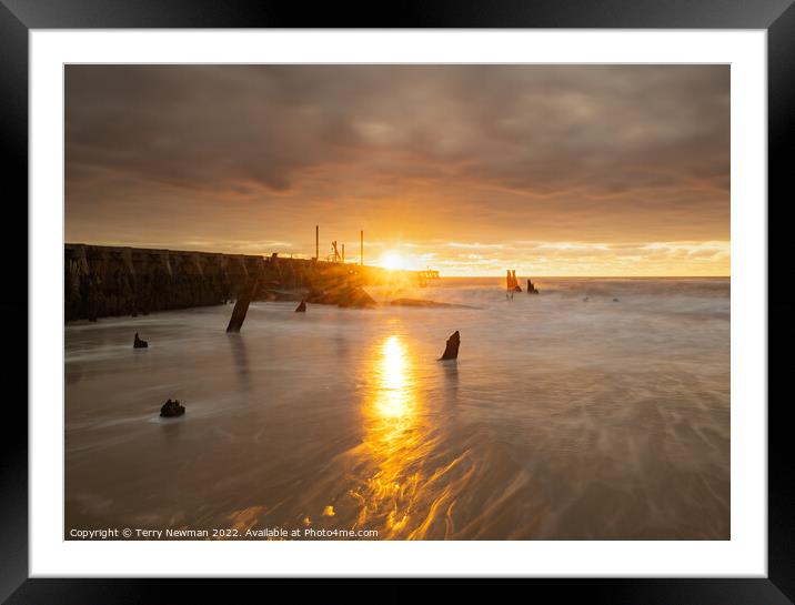 A Golden Sunrise at Walberswick Pier Framed Mounted Print by Terry Newman