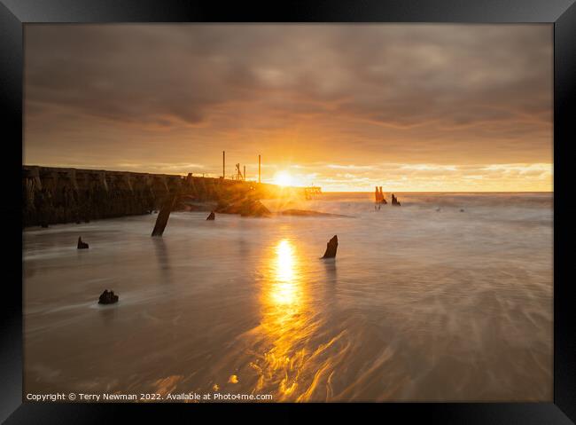 A Golden Sunrise at Walberswick Pier Framed Print by Terry Newman