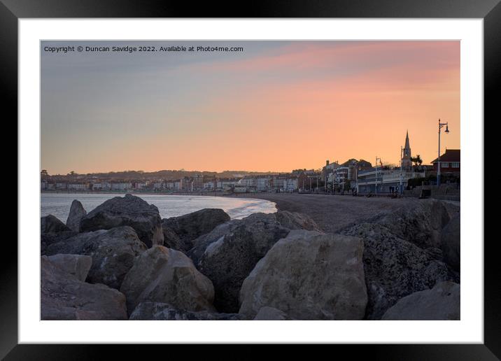 Pink Skies over Weymouth Framed Mounted Print by Duncan Savidge
