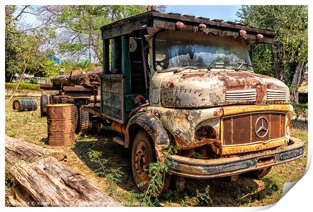 Old Mercedes logging truck, Lampang, Thailand Print by Kevin Hellon