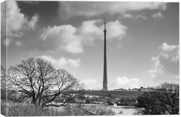 Emley Moor Mast BW Canvas Print by Alison Chambers