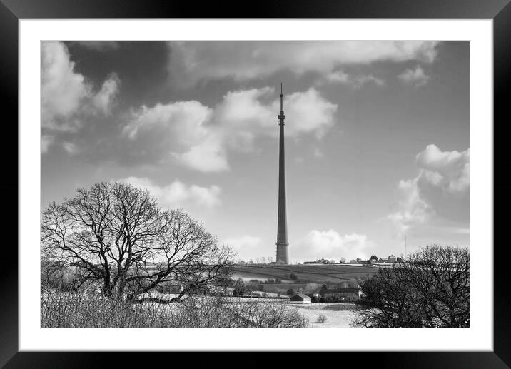 Emley Moor Mast BW Framed Mounted Print by Alison Chambers