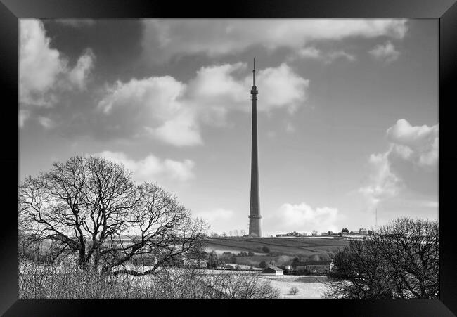 Emley Moor Mast BW Framed Print by Alison Chambers