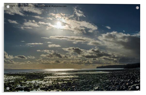 Llantwit Major Beach looking west in April Acrylic by Nick Jenkins