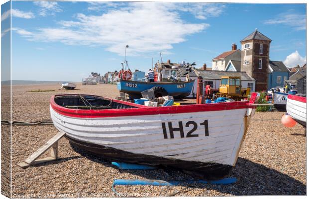 Boats on the shingle beach at Aldeburgh Suffolk  Canvas Print by Chris Warren