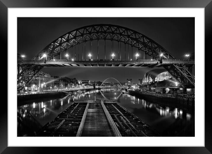 Newcastle at night in mono black and white Framed Mounted Print by JC studios LRPS ARPS