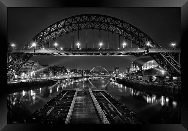 Newcastle at night in mono black and white Framed Print by JC studios LRPS ARPS