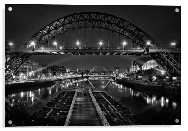 Newcastle at night in mono black and white Acrylic by JC studios LRPS ARPS
