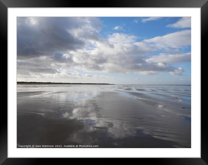 Sandy Beach with cloud reflections Framed Mounted Print by Sam Robinson