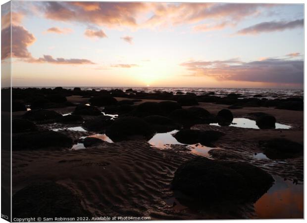 Sunset reflected in rock pools, Hunstanton Canvas Print by Sam Robinson