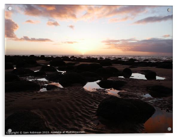 Sunset reflected in rock pools, Hunstanton Acrylic by Sam Robinson