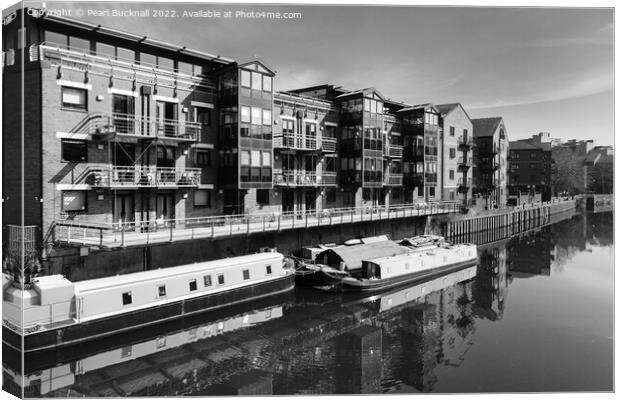 River Aire Leeds Yorkshire Black and White Canvas Print by Pearl Bucknall