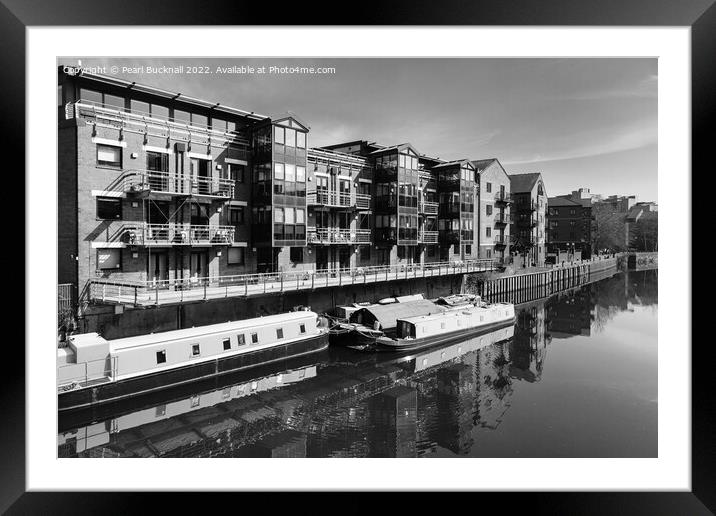 River Aire Leeds Yorkshire Black and White Framed Mounted Print by Pearl Bucknall