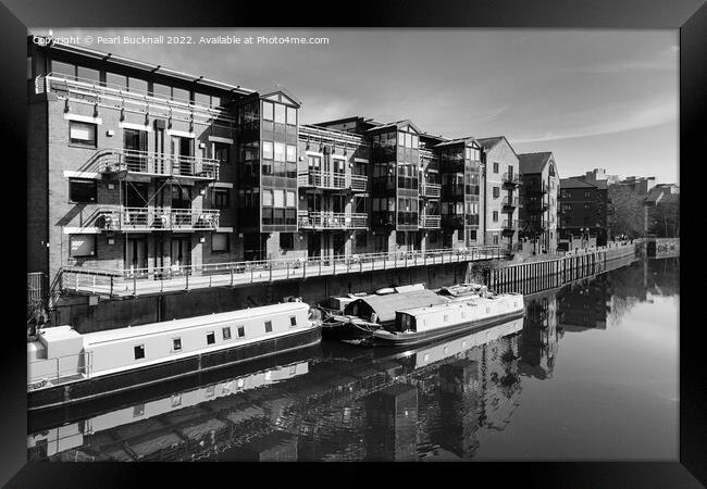 River Aire Leeds Yorkshire Black and White Framed Print by Pearl Bucknall