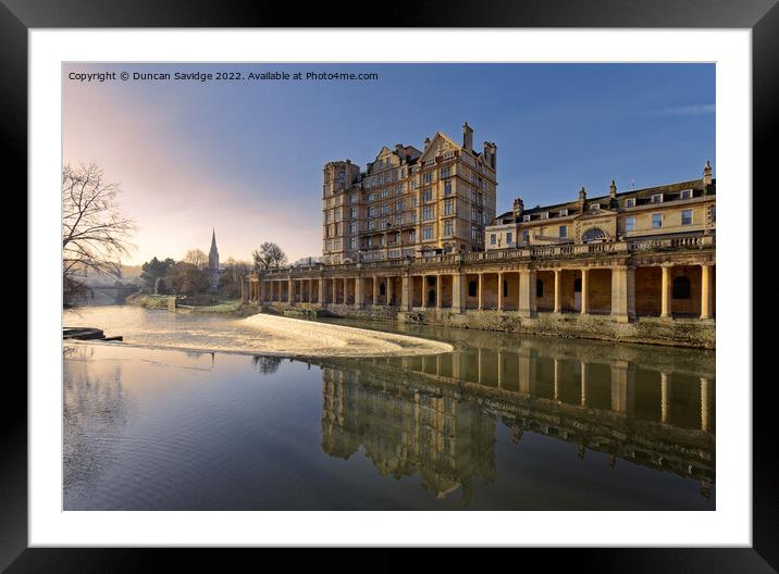 Empire hotel in Bath reflected in the River Avon early morning Framed Mounted Print by Duncan Savidge