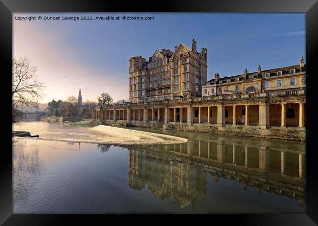 Empire hotel in Bath reflected in the River Avon early morning Framed Print by Duncan Savidge