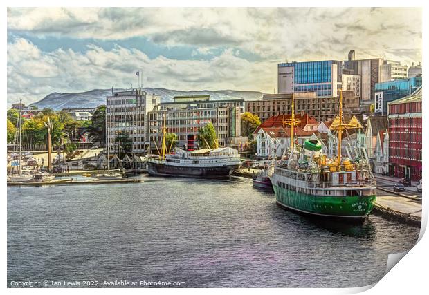 Vintage Ships at Stavanger digital art Print by Ian Lewis