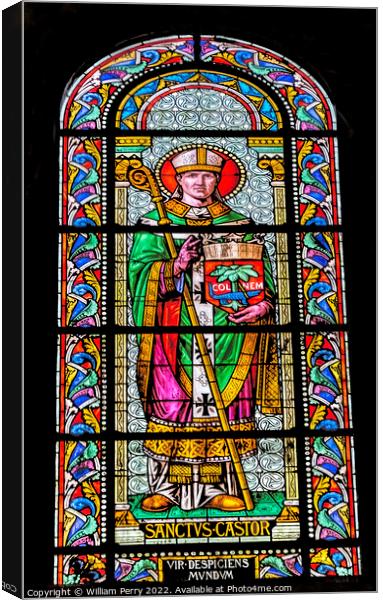 Saint Castor of Apt Stained Glass Nimes Cathedral Gard France Canvas Print by William Perry