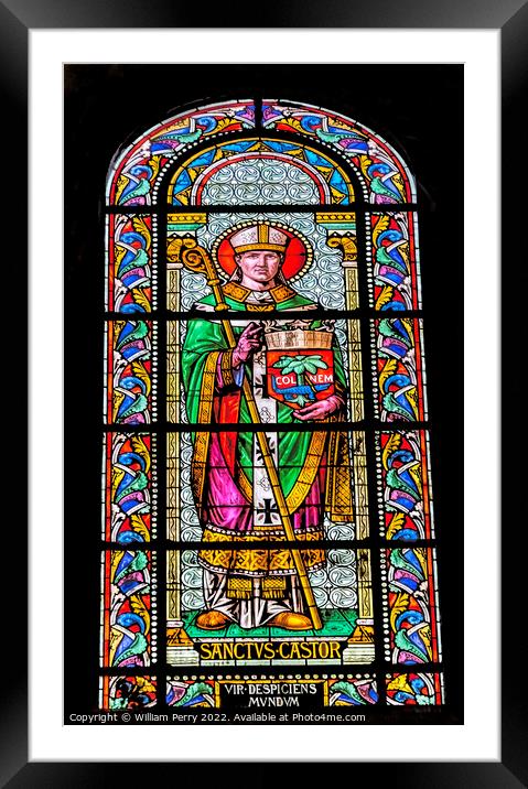 Saint Castor of Apt Stained Glass Nimes Cathedral Gard France Framed Mounted Print by William Perry
