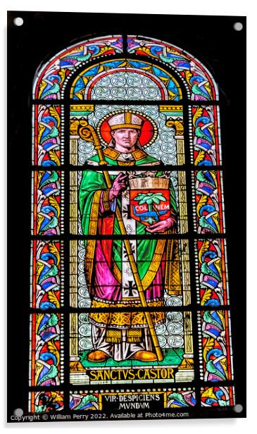 Saint Castor of Apt Stained Glass Nimes Cathedral Gard France Acrylic by William Perry