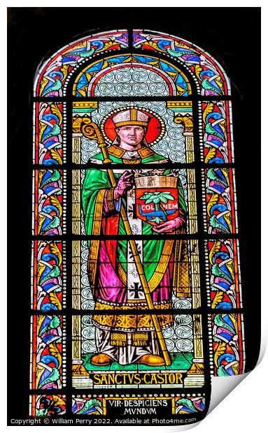 Saint Castor of Apt Stained Glass Nimes Cathedral Gard France Print by William Perry