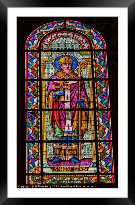 Saint Honestus Stained Glass Nimes Cathedral Gard France Framed Mounted Print by William Perry