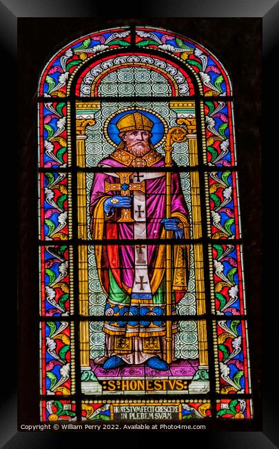 Saint Honestus Stained Glass Nimes Cathedral Gard France Framed Print by William Perry