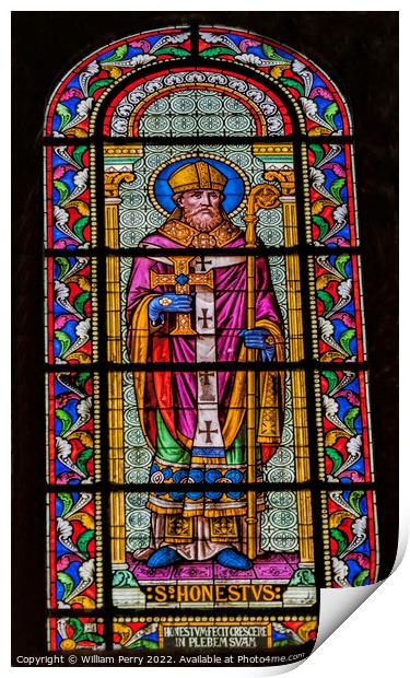Saint Honestus Stained Glass Nimes Cathedral Gard France Print by William Perry