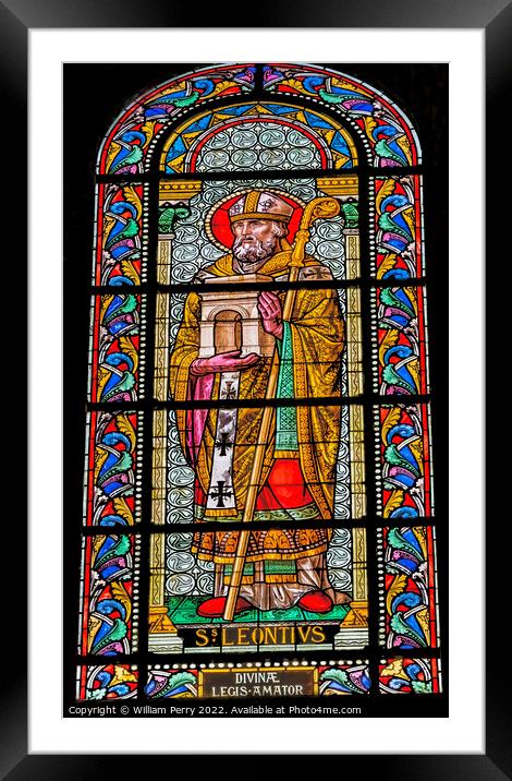 Saint Leontius of Frejus Stained Glass Nimes Cathedral France Framed Mounted Print by William Perry