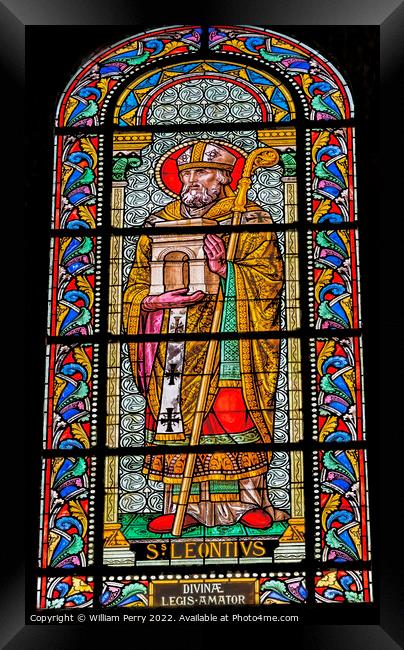 Saint Leontius of Frejus Stained Glass Nimes Cathedral France Framed Print by William Perry