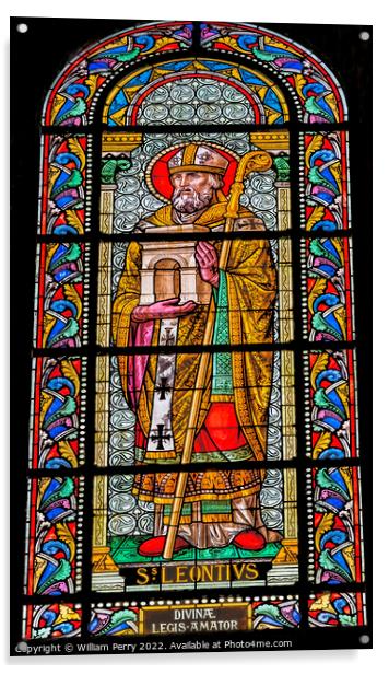 Saint Leontius of Frejus Stained Glass Nimes Cathedral France Acrylic by William Perry