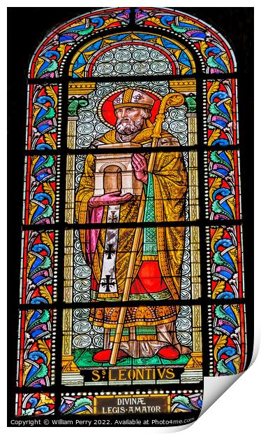Saint Leontius of Frejus Stained Glass Nimes Cathedral France Print by William Perry