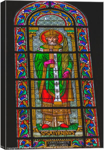 Saint Saturninus Stained Glass Nimes Cathedral Gard France Canvas Print by William Perry