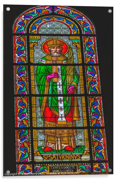 Saint Saturninus Stained Glass Nimes Cathedral Gard France Acrylic by William Perry