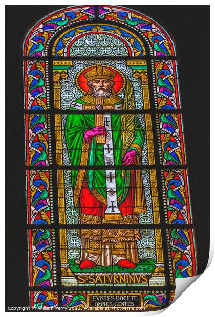 Saint Saturninus Stained Glass Nimes Cathedral Gard France Print by William Perry