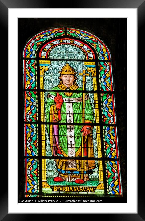 Pope Saint Urban V Stained Glass Nimes Cathedral Gard France Framed Mounted Print by William Perry