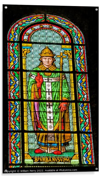 Pope Saint Urban V Stained Glass Nimes Cathedral Gard France Acrylic by William Perry
