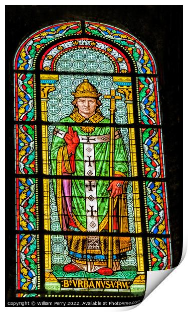 Pope Saint Urban V Stained Glass Nimes Cathedral Gard France Print by William Perry