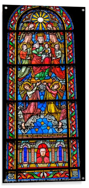 Virgin Mary Angels Stained Glass Nimes Cathedral Gard France Acrylic by William Perry