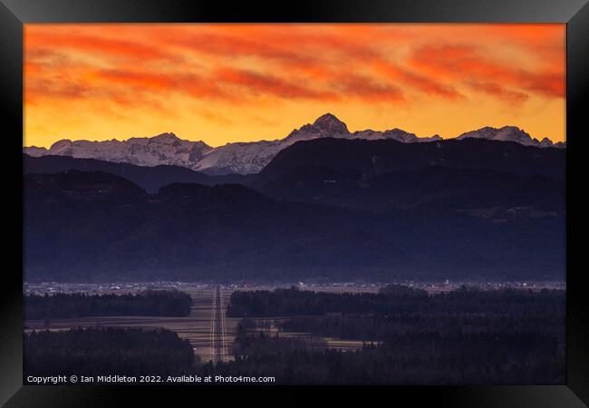 Julian Alps sunset Framed Print by Ian Middleton